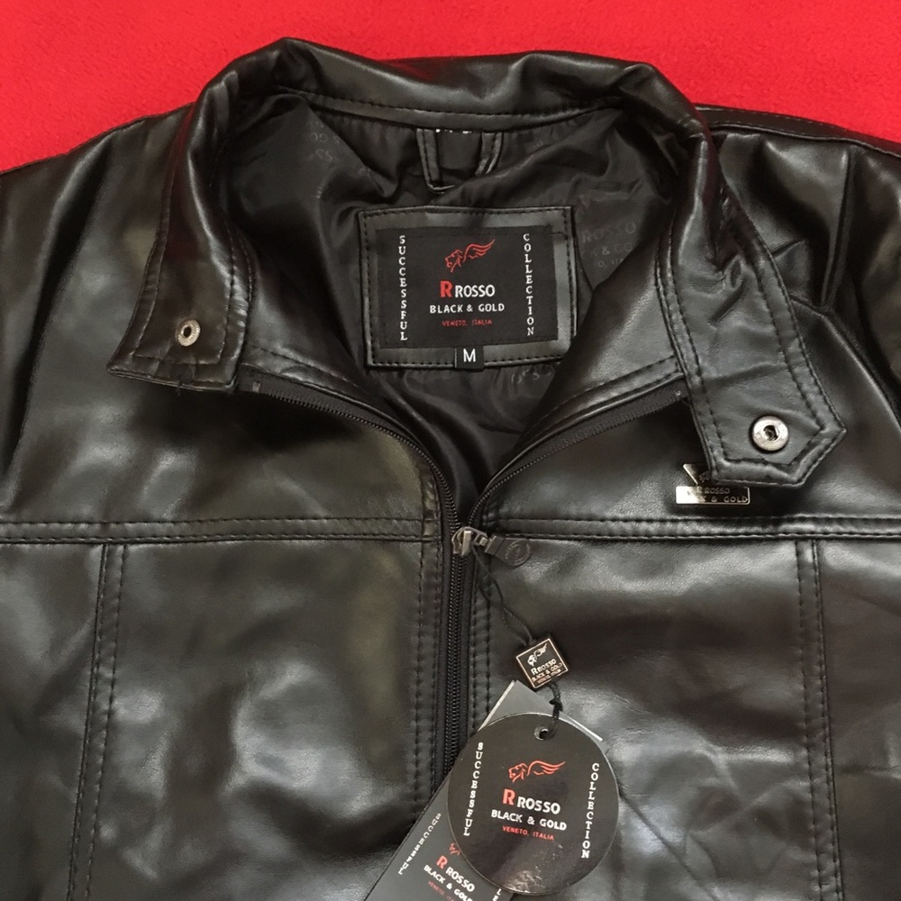 R Rosso Black & Gold Italian Leather Jackets